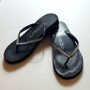 Express Black and Silver Gem Flipflops